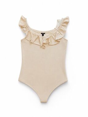 Express NWT Body Contour Collection Ruffle Sleeve Bodysuit in Cream Size M